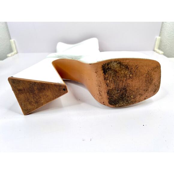 Pretty Little Thing White Platform Boots Size 7 Chunky Heels Square Toe Zip - Picture 13 of 15